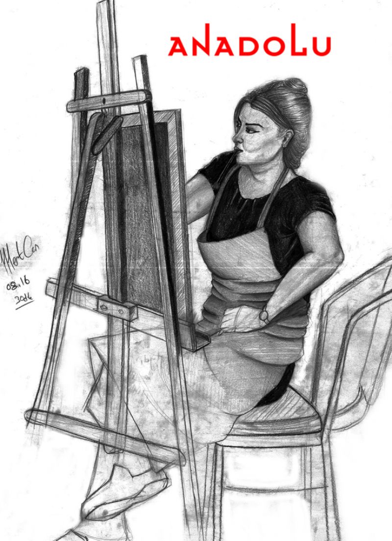 Karakalem İmgesel YağlıBoya Yapan Kadın Çizimi Adana